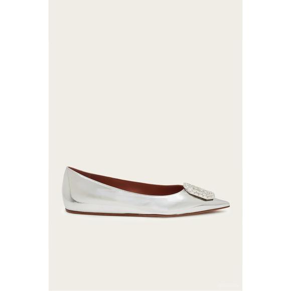 NEW AMINA MUADDI women's camelia flat in silver mirror